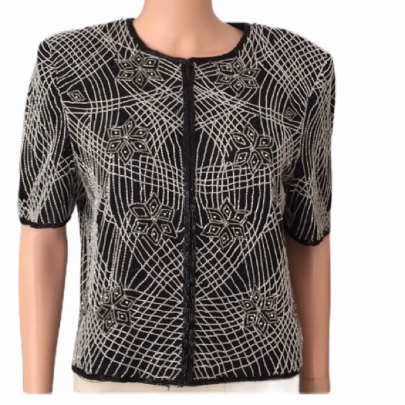 Vintage Silk Black N White Beaded Jacket